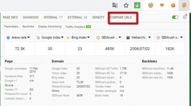 Tính năng so sánh URL - Compare URLs/Domain